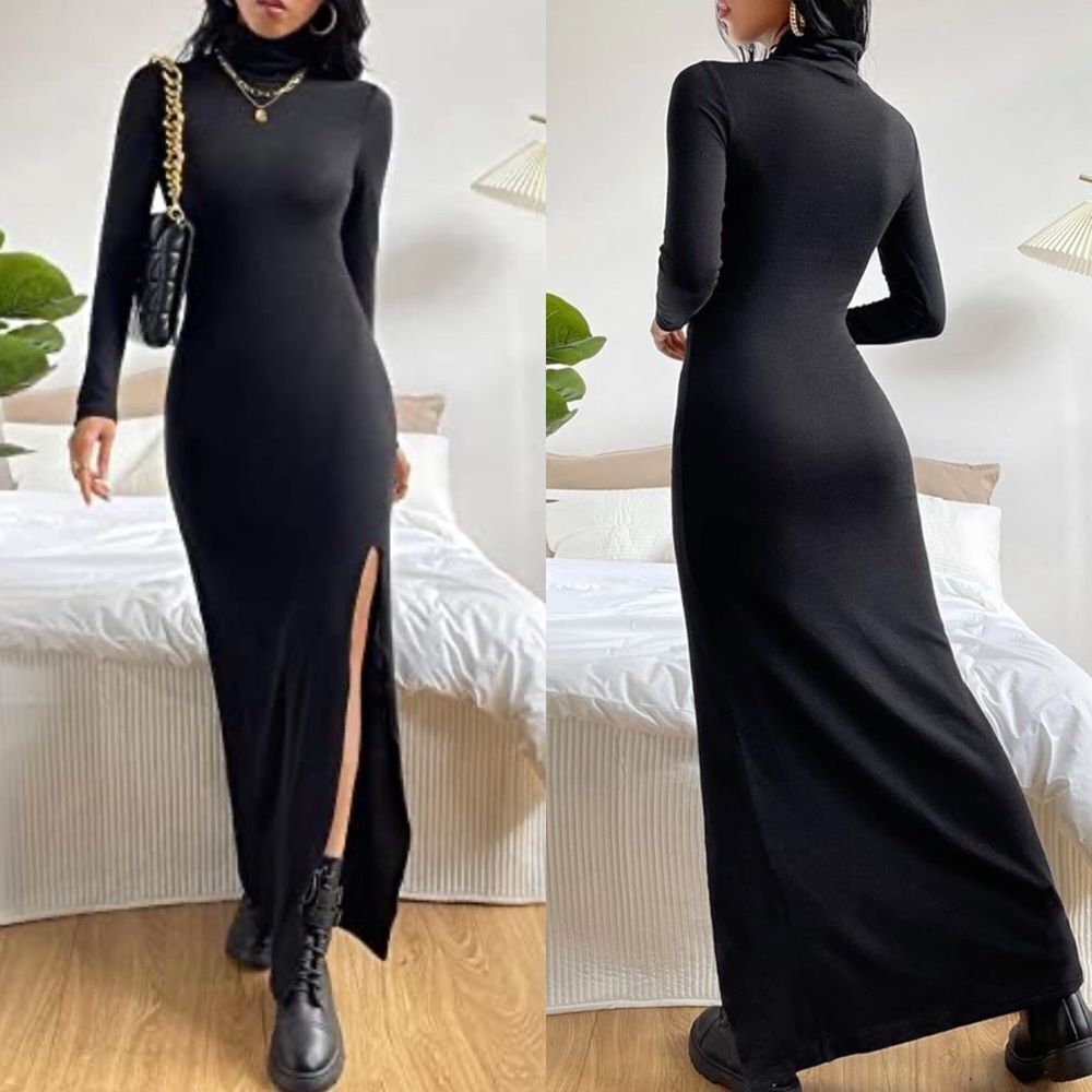 The range black ribbed knit cowl neck midi‎ dress w/ high slit Women’s Size xs